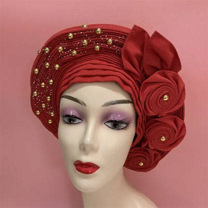 High Quality African Nigeria Auto Gele Elegant Helmet With Stones - B&R African Styles