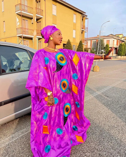 Embroidery Dress For Women Plus Size Bazin Riche With Scarf - B&R African Styles