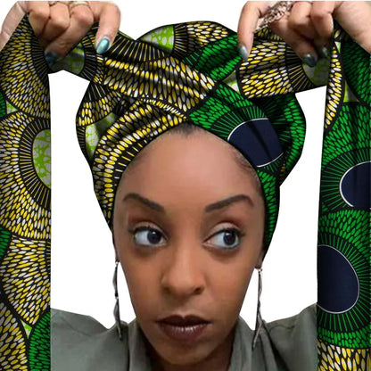 African Print Bonnet With Long Ribbon Wrap Single Layer Head Wrap Ankara Pattern - B&R African Styles