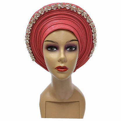 Blue African Hijab Caps with Diamonds Aso Oke Gele Headtie - B&R African Styles