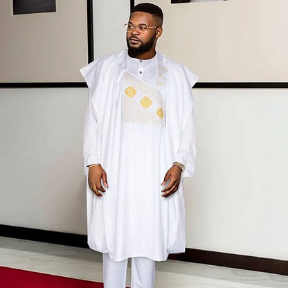 3pcs Men's Bazin Original High quality Embroidery Traditional Clothing - B&R African Styles