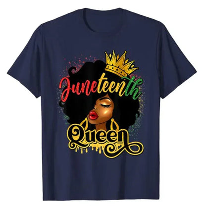 Juneteenth Queen: Afro Natural Hair Graphic Tee Celebrating Black Girl Magic & Family Unity - B&R African Styles