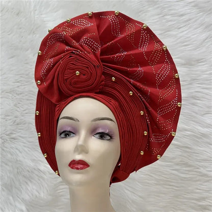 Aso Oke Auto Gele Headtie Handmade African Cap Nigerian Wedding Gele Women - B&R African Styles