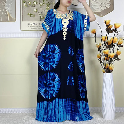 Elegant African Abaya Maxi Dress - Pure Cotton, Loose Fit, Short Sleeve - B&R African Styles