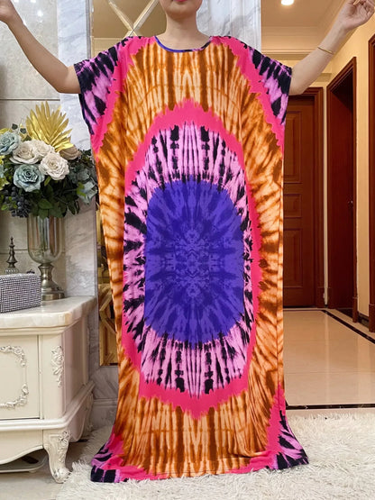 African Dashiki Tie-Dye Dress with Scarf - Floral Cotton Kaftan - B&R African Styles