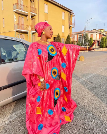 Embroidery Dress For Women Plus Size Bazin Riche With Scarf - B&R African Styles