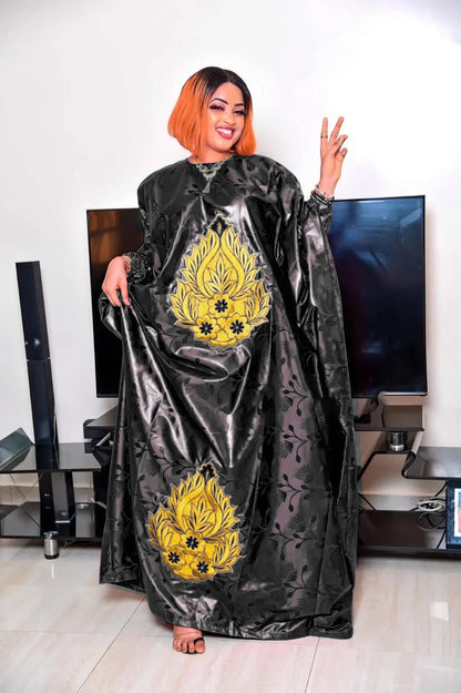 Embroidery African Dress For Women Plus Size Dress Bazin Riche With Scarf - B&R African Styles