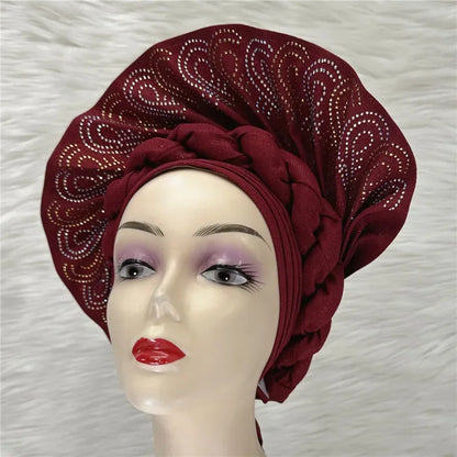 High Quality African Nigeria Auto Gele Elegant Helmet With Stones - B&R African Styles
