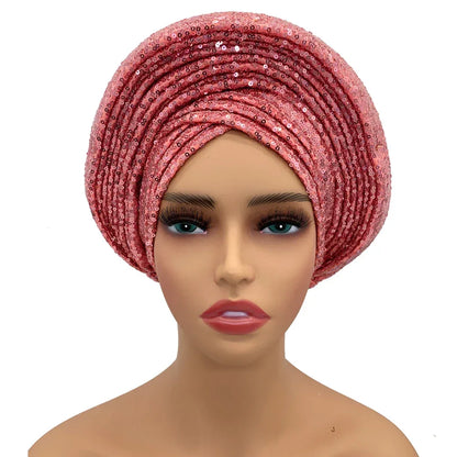 Auto Gele Sequin Headtie Nigeria Head Wraps Lady Headpiece - B&R African Styles