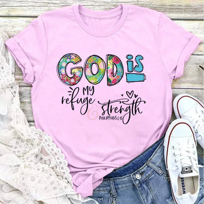 GOD IS Strength Print Women T Shirt Short Sleeve O Neck Loose Women Tshirt Ladies Tee Shirt Tops Clothes Camisetas Mujer - B&R African Styles