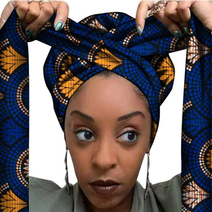 African Print Bonnet With Long Ribbon Wrap Single Layer Head Wrap Ankara Pattern - B&R African Styles