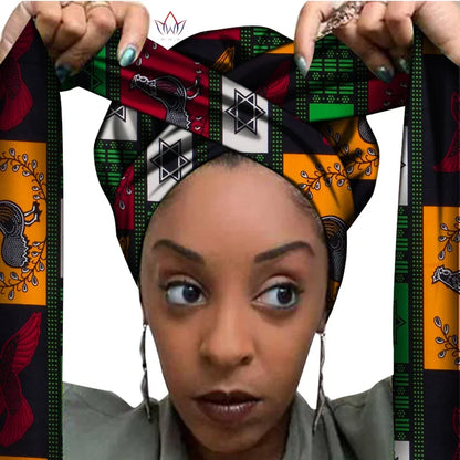 African Print Bonnet With Long Ribbon Wrap Single Layer Head Wrap Ankara Pattern - B&R African Styles