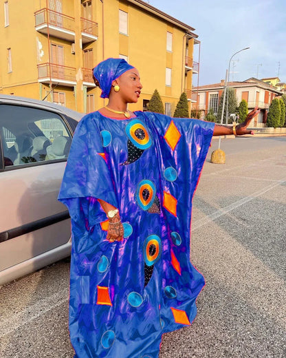 Embroidery Dress For Women Plus Size Bazin Riche With Scarf - B&R African Styles