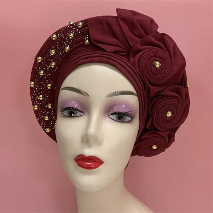 High Quality African Nigeria Auto Gele Elegant Helmet With Stones - B&R African Styles
