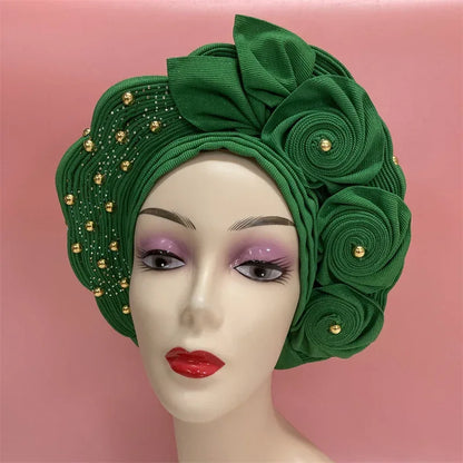 High Quality African Nigeria Auto Gele Elegant Helmet With Stones - B&R African Styles