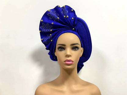 Head Wrap African Aso Oke Gele Headtie Auto Gele With Beads For Wedding Party - B&R African Styles