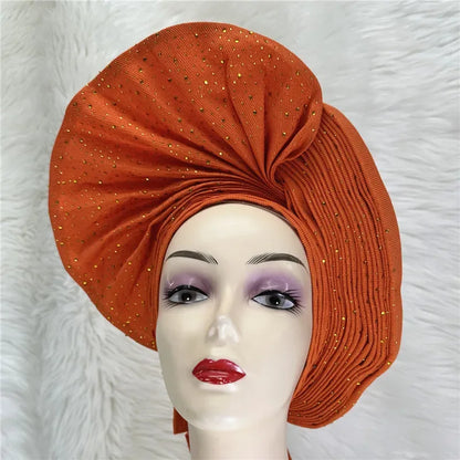 High Quality African Nigeria Auto Gele Elegant Helmet With Stones - B&R African Styles