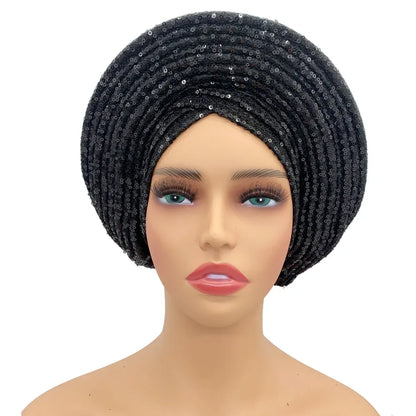 Auto Gele Sequin Headtie Nigeria Head Wraps Lady Headpiece - B&R African Styles