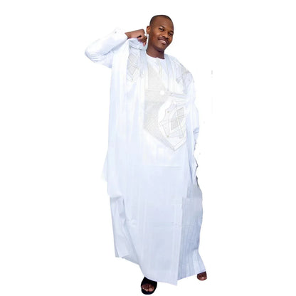 3PCS Men's African Traditional Bazin Riche Embroidery Outfit - B&R African Styles