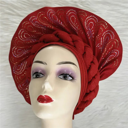 High Quality African Nigeria Auto Gele Elegant Helmet With Stones - B&R African Styles