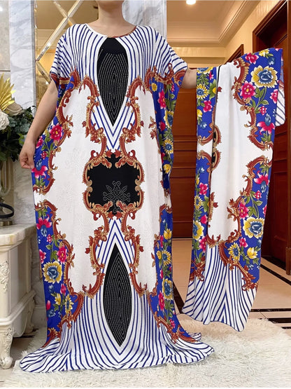 Elegant Tie-Dye Abaya African Floral Cotton Maxi Dress - B&R African Styles