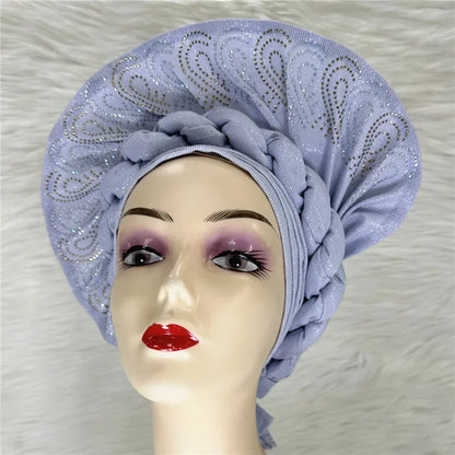 High Quality African Nigeria Auto Gele Elegant Helmet With Stones - B&R African Styles