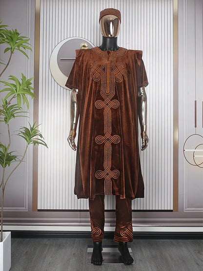 Men's High-Quality Embroidery 3 Pcs Set Shirt Pants coat - B&R African Styles