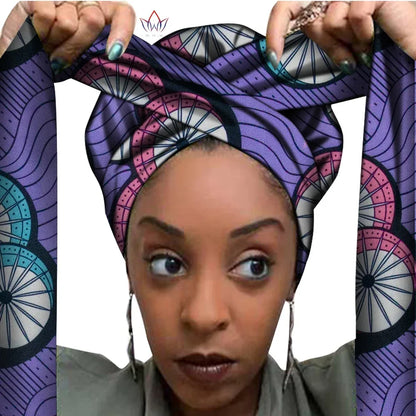 African Print Bonnet With Long Ribbon Wrap Single Layer Head Wrap Ankara Pattern - B&R African Styles