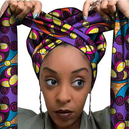 African Print Bonnet With Long Ribbon Wrap Single Layer Head Wrap Ankara Pattern - B&R African Styles