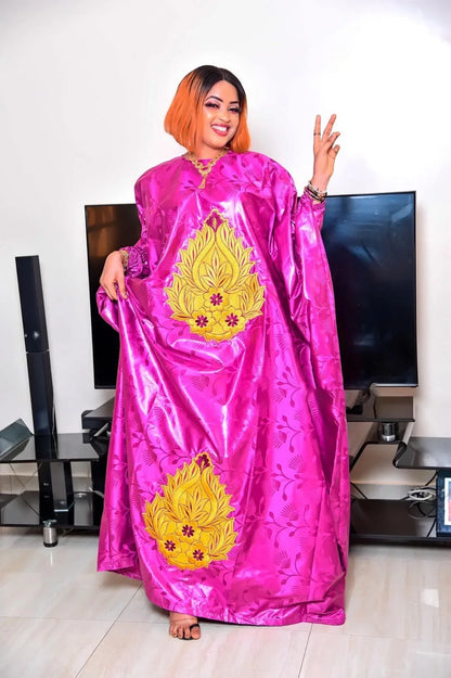 Embroidery African Dress For Women Plus Size Dress Bazin Riche With Scarf - B&R African Styles