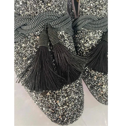 Classic Formal Italian Glitter Loafers: Plus Size Men's Sequin Tassel Dress Shoes for Weddings - B&R African Styles