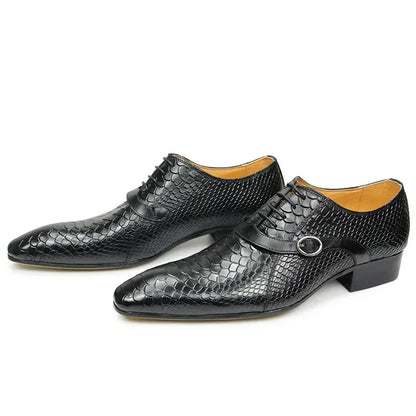 Men Dress Shoes Formal Oxfords Serpentine&Metal Buckle Decorate Wedding Wear Elegant Casual Leather Zapatos De Hombre Best Gift - B&R African Styles