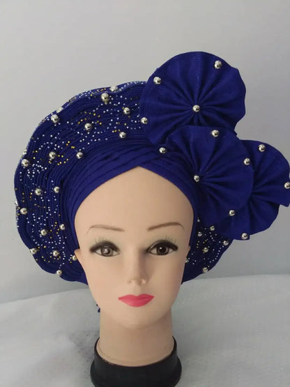 Head Wrap African Aso Oke Gele Headtie Auto Gele With Beads For Wedding Party - B&R African Styles