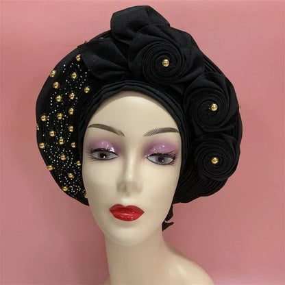 High Quality African Nigeria Auto Gele Elegant Helmet With Stones - B&R African Styles