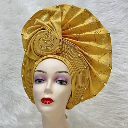 Aso Oke Auto Gele Headtie Handmade African Cap Nigerian Wedding Gele Women - B&R African Styles