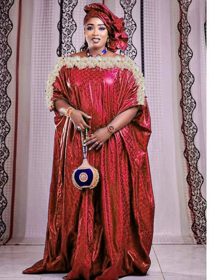 Bazin Riche Long Dresses For Women with Scarf - B&R African Styles
