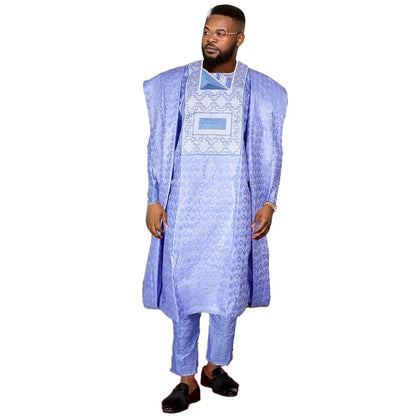 3-Piece African Agbada for Men - Bazin Dashiki Traditional Formal Attire - B&R African Styles