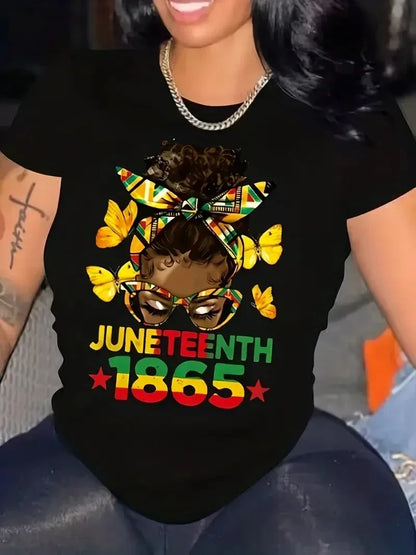 Juneteenth Printed Round Neck Casual T-shirt: Harajuku Style for Women's Freedom Festival - B&R African Styles
