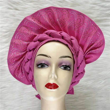 High Quality African Nigeria Auto Gele Elegant Helmet With Stones - B&R African Styles