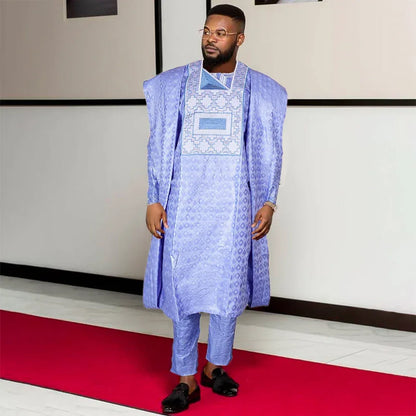 3-Piece African Agbada for Men - Bazin Dashiki Traditional Formal Attire - B&R African Styles