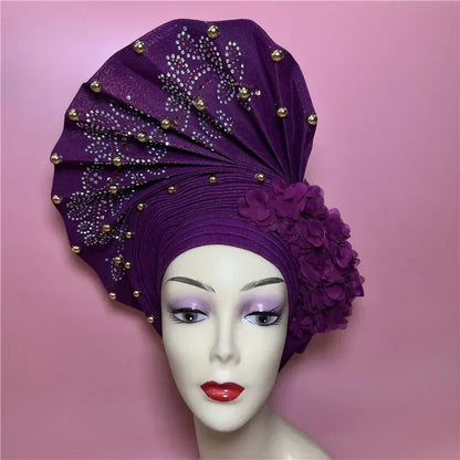 Aso Oke Auto Gele Headtie Handmade African Cap Nigerian Wedding Gele Women - B&R African Styles