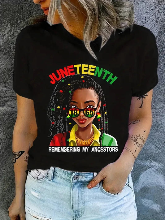 Juneteenth 1865 Crew Neck Short Sleeve T-Shirt: Casual Everyday Women's Top