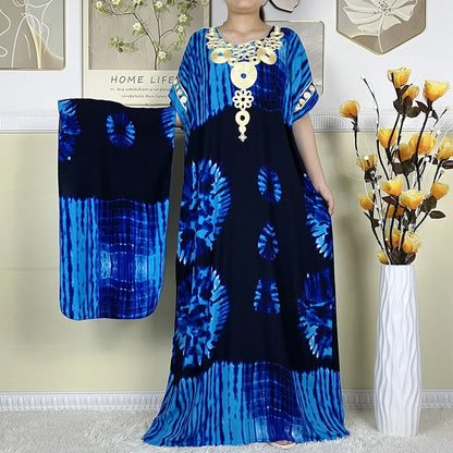 Elegant African Abaya Maxi Dress - Pure Cotton, Loose Fit, Short Sleeve - B&R African Styles