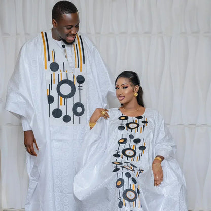 Embroidery Couple Bazin Riche With Scarf - B&R African Styles