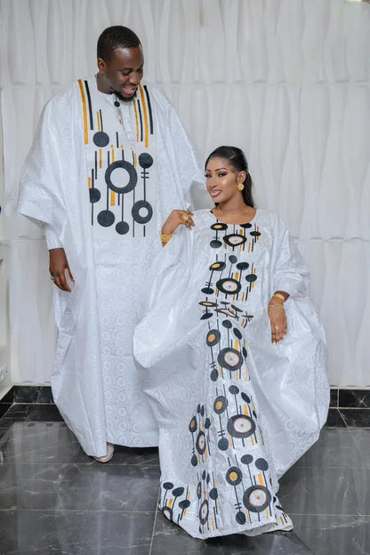 Embroidery Couple Bazin Riche With Scarf - B&R African Styles