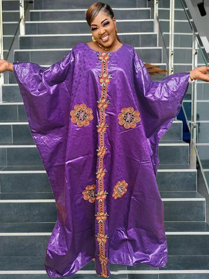 Elegant African Bazin Riche Wedding Party Dress - B&R African Styles