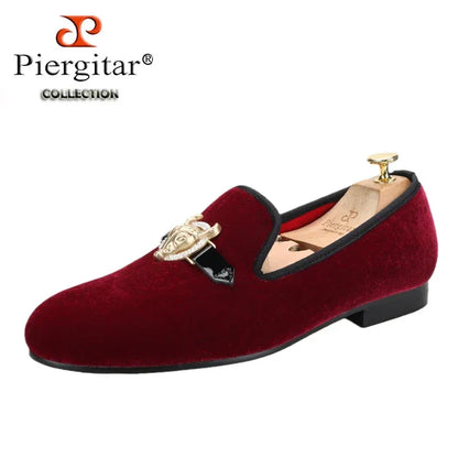 Piergitar Handmade Velvet Men's Smoking Slippers: Cow Buckle, Fashionable Slip-On Loafers for Prom and Banquets - B&R African Styles