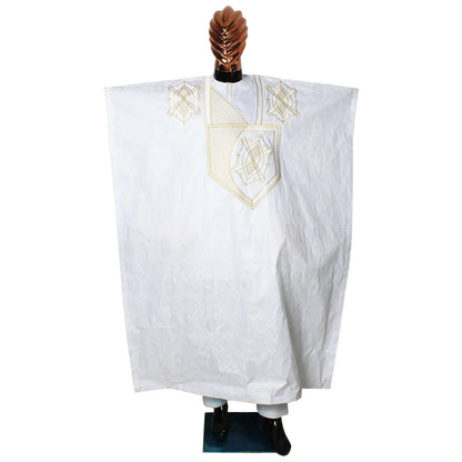 3PCS Men's African Traditional Bazin Riche Embroidery Outfit - B&R African Styles