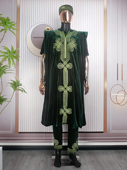 Men's High-Quality Embroidery 3 Pcs Set Shirt Pants coat - B&R African Styles
