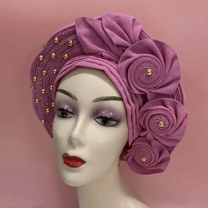 Head Wrap African Aso Oke Gele Headtie Auto Gele With Beads For Wedding Party - B&R African Styles